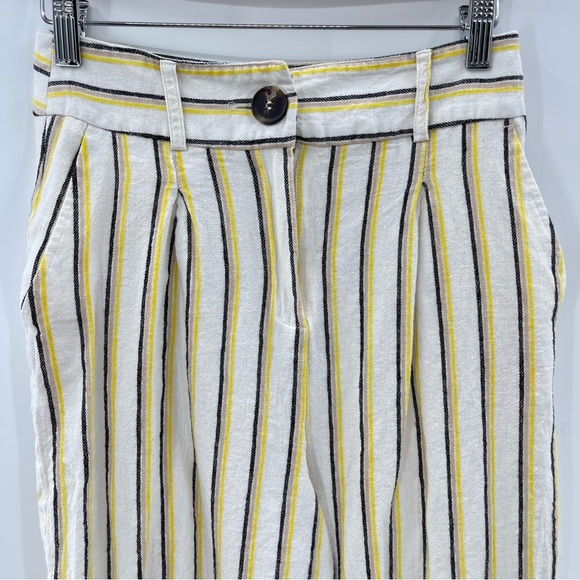 MISS SELFRIDGE Yellow Striped Crop Wide Leg Linen Style Trousers Size 4 - Picture 3 of 14